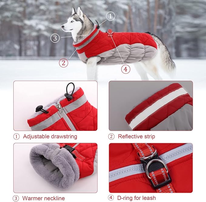 Lelepet Dog Coat Warm Dog Winter Coat Waterproof Dogs Jacket with Harness Built in Reflective Pet Fleece Vest Zip-Up Cold Weather Coats for Small Dogs Turtleneck & Windproof Coats Yorkie Red S