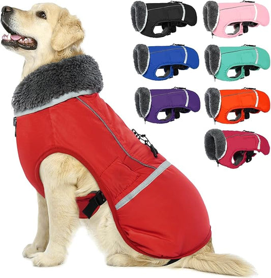 QBLEEV Warm Dog Coat Reflective Dog Jacket, Waterproof Dog Winter Coat Turtleneck Dog Clothes for Cold Weather, Thick Fleece Dog Snowsuit Christmas Dog Vest Pet Apparel for Small Medium Large Dogs 2XL