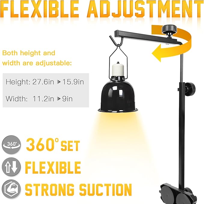 Reptile Glass Mount Lamp Stand, Adjustable Heat Light Fixture Holder with Glass Suction Cup, Suitable for Terrarium Dome Lamp