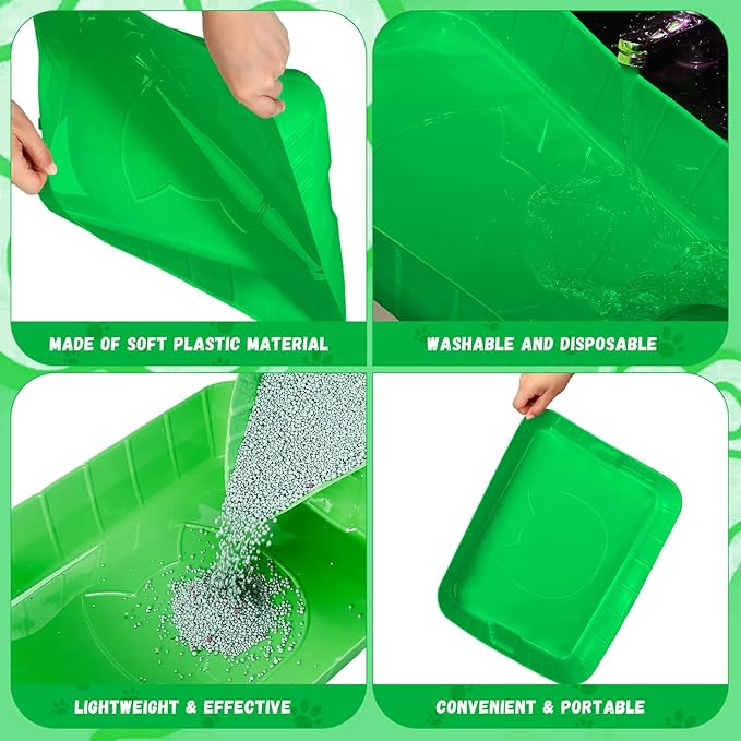 Bokon 25 Pcs Disposable Litter Boxes for Cats Plastic Cat Litter Tray Large Kitten Pan for Kitty Rabbit Guinea Pig Hamster Pets Supplies Travel Home Toilet, 15.7 x 11.8 x 3 Inches(Green)
