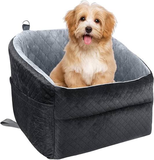 Dog Car Seat for Small/Medium Dogs, Upgrade Dog Booster Seat,Detachable and Washable Pet Car Seats with Thick Cushion Safety Leash and Storage Pockets(Black/Grey)