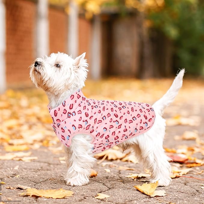 ASENKU Windproof Winter Coat - Waterproof Jacket, Warm Vest for Dogs - Cold Weather Pet Apparel With 2 Layers Fleece Lined for Small Medium Large Dogs (Pink Leopard, 2XL)