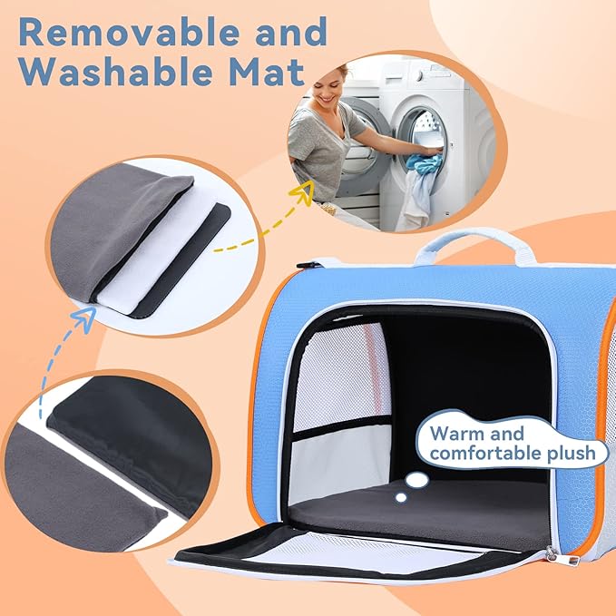 A4Pet Pet Carrier Airline Approved, Suitable for Cats, Puppies Under 18 lbs, Easy On The Go, Easy to Stow, Soft-Sided Pet Travel Carrier, 17" L x 11" W x 11" H, Blue & Orange