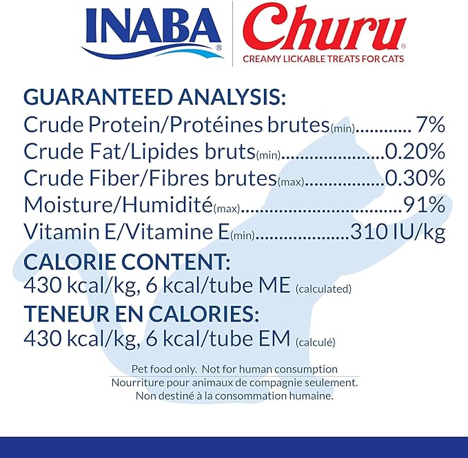 INABA Churu Cat Treats, Grain-Free, Lickable, Squeezable Creamy Purée Cat Treat/Topper with Vitamin E & Taurine, 0.5 Ounces Each Tube, 12 Tubes (4 per Pack), Tuna with Salmon Recipe