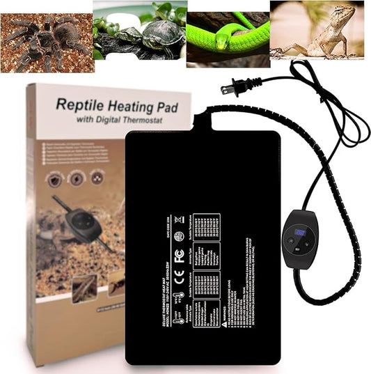 Reptile Heating Pad with Digital Thermostat, 8x12 Inch Under Tank Heat Pad for Reptiles/Tortoise/Snakes/Lizard/Gecko/Hermit Crab/Frog/Spider/Insect Breeding - Upgraded Terrarium Heating Pad