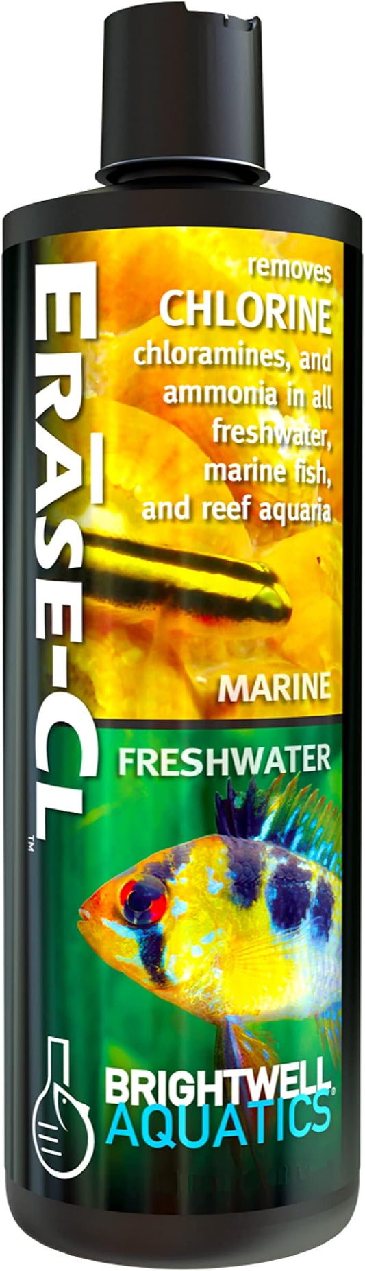 Brightwell Aquatics Erase-Cl - Chloramine, Chlorine and Ammonia Remover - Aquarium Water Conditioner for Salt and Freshwater Fish Tanks - Aquarium Water Treatments, 16.9 fl oz