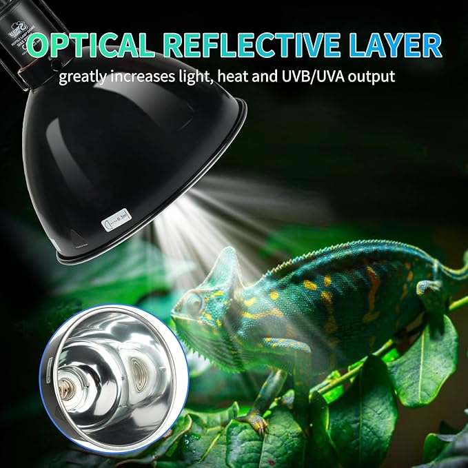 LUCKY HERP Reptile Light Fixture 250W (No Temperature Control Function), Aluminum 8.1inch Dome Reptile Lamp Fixture, Reptile Heat Lamp Fixture for UVB Bulb Basking Heat Bulb