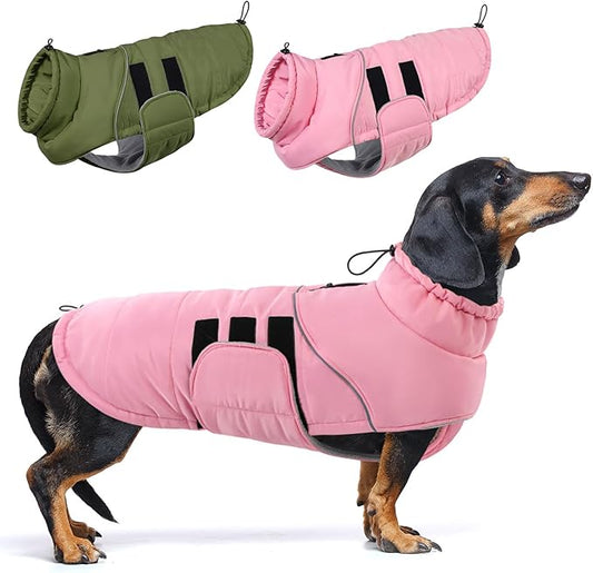 ASENKU Extra Warm Dog Coat - Winter Fleece Jacket with Reflective Adjustable Zippered Leash Hole for Medium Dogs (Pink, L)