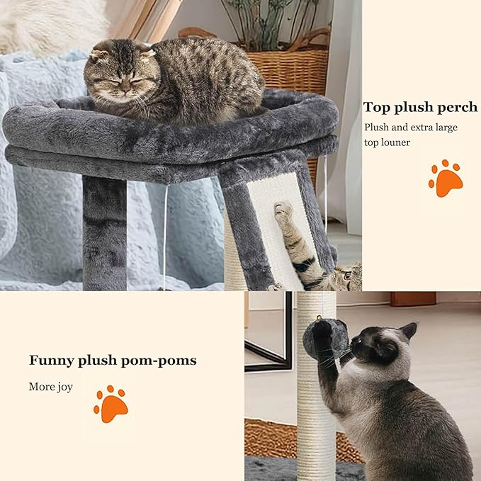 SYANDLVY Small Cat Tree with Perch, Cat Scratching Board for Indoor Cats, Scratching Post with 2 Dangling Balls, Great for Kittens (Smoky Grey)