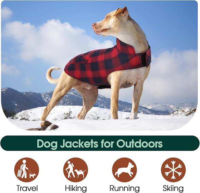 Kuoser Reversible Winter Coat, British Style Jacket for Medium and Large Dogs - Warm Windproof Puppy Cold Weather Clothes Vest, Red L
