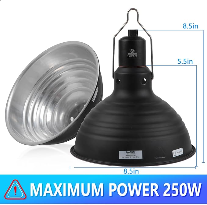 8.5 Inch Reptile Light Fixture Dome Heat Lamp Fixture UVB Heat Basking Lamp Fixture for Amphibian Reptile Terrariums，E26 Base