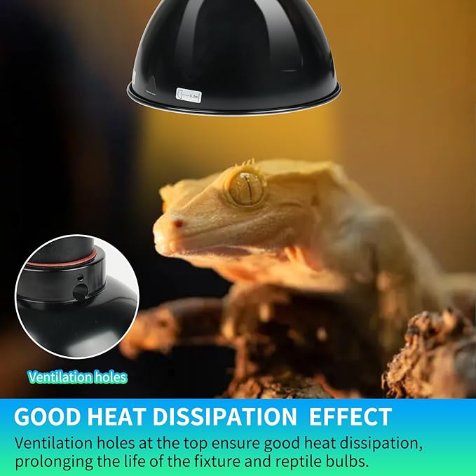 LUCKY HERP Reptile Light Fixture 250W (No Temperature Control Function), Aluminum 8.1inch Dome Reptile Lamp Fixture, Reptile Heat Lamp Fixture for UVB Bulb Basking Heat Bulb