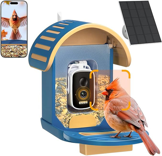 Smart Bird Feeder with Camera, 2.5K UHD Bird Feeder Camera Solar Powerd, Sensitive AI Identification, Instant Alerts Capture Video, IP66 Waterproof for Outdoor, Ideal Gift, Blue