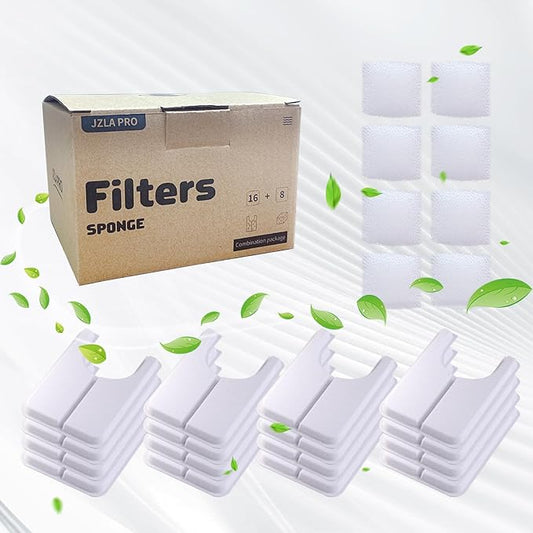 Cat Water Fountain Filter Replacement Rectangle & Pre-Filter Sponges for 108/3.2L& 67oz/2L Ceramic Automatic Pet Water Dispenser Dog Drinking Fountain (16 Filters&8 Sponges)