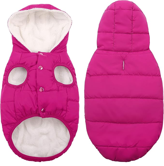 Windproof Waterproof Dog Coat - Fleece & Cotton Lined Warm Dog Jacket, Cold Weather Pet Apparel Clothes Vest - Sizes S to 3XL (Pink)