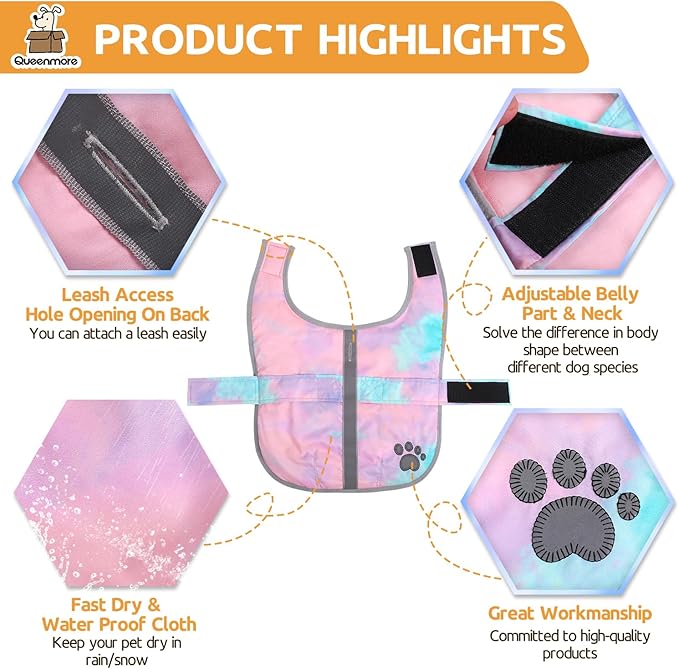 Queenmore Dog Winter Coat, Cold Weather Fleece Jacket for Dogs, Waterproof Reflective Reversible, for Small, Medium and Large Dogs (Tie-Dye, XL)