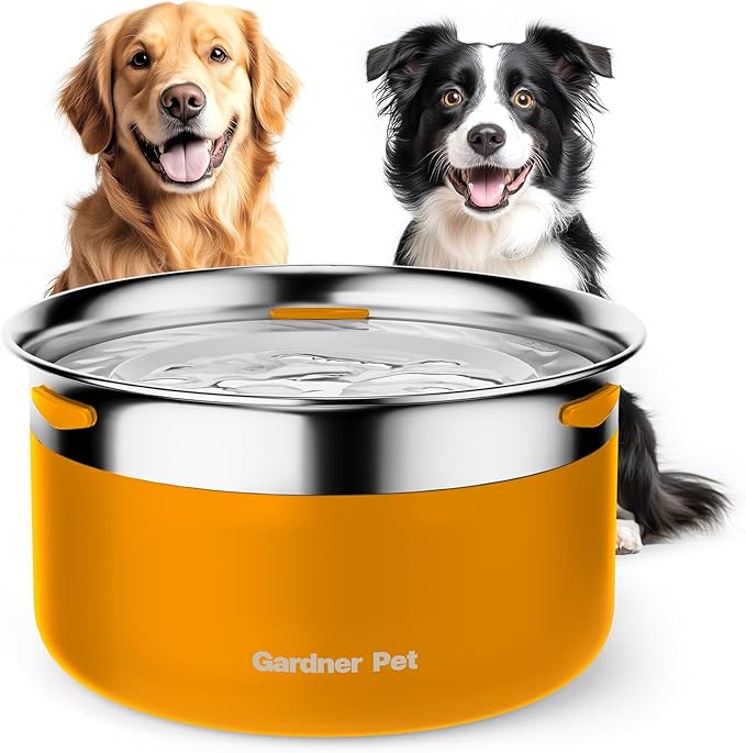 Gardner Pet Dog Bowls 1 Gallon (3.85L) Stainless Steel No Spill Dog Water Bowl, Slow Water Feeder Metal Bowls, Spill Proof Water Dispenser for Large Dogs, Promotes Healthy Hydration(Black)