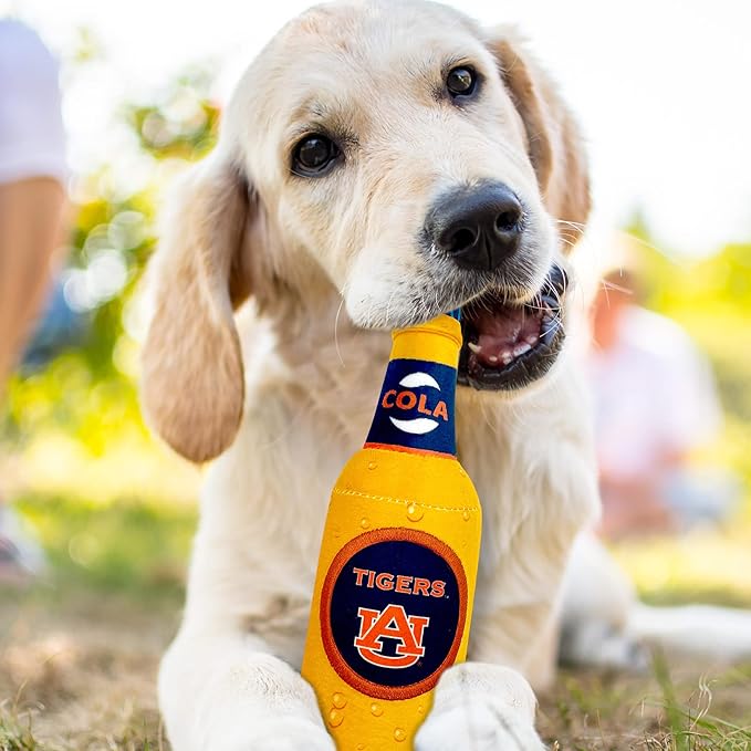 NCAA Auburn Tigers Beer Bottle Plush Dog & CAT Squeak Toy- Cutest Stadium SODA Bottle Snack Plush Toy for Dogs & Cats with Inner Squeaker & Beautiful Football/Basketball Team Name/Logo