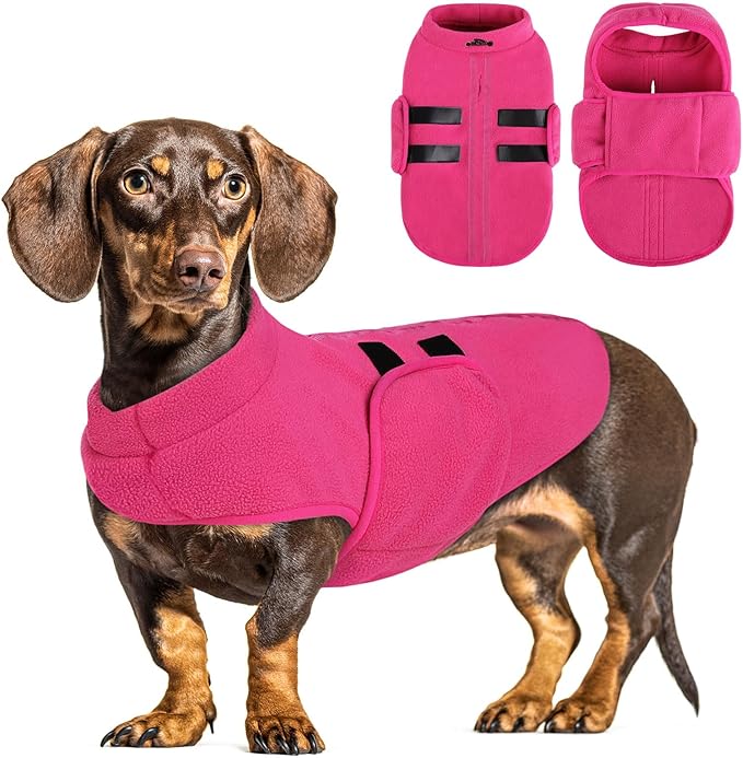 Queenmore Small Dog Sweater, Soft Fleece Vest Pullover Dog Jacket with Leash Hole, Warm Winter Dogs Clothes Cold Weather Doggy Dachshund Sweaters for Small Dogs Cats Boy or Girl (Pink, XS)