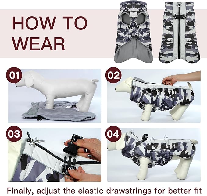 Medium Dog Coat Dog Winter Jacket,Warm Dog Coat with Harness Reflective Dog Snow Jacket Water-Resistant Dog Vest Zip Up Snowsuitfor Medium Dogs Jack Russell, Mini Schnauzer, Grey-Camouflage