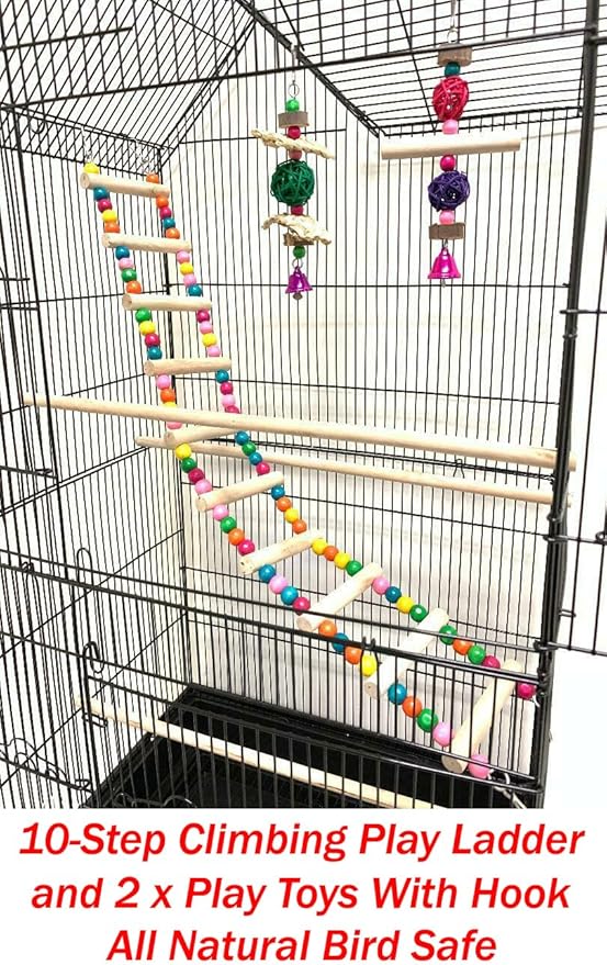 38-Inch Double Roof Top Large Flight Bird Cage with Toys Climbing Ladder Side Nesting Box Doors for Cockatiels Sun Parakeets Conures Aviary Budgie Finch Lovebird Canary Pet Bird Travel Cage