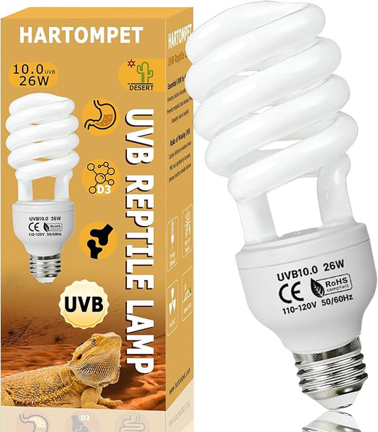 UVB 10.0 Reptile Light 26W, Compact Coil Desert Bulb for Bearded Dragons, Lizards, Snakes, Geckos, Amphibians, UVA UVB Lamp for Pet Terrarium & Reptile Habitat Tank
