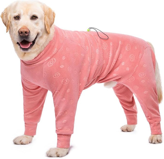 Dog Coats Autumn Winter Jumpsuit for Large Medium Dogs, Warmer Recovery Suit Polar Fleece Dog Bodysuit Lightweight Pajamas Pullover Stretchy Onesie Four-Legged Cold Weather Clothes(4XL, Pink)