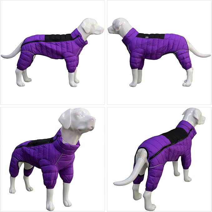 lovelonglong Dog Coat Dog Warm Jacket, 4 Legs Covered Waterproof Windproof Reflective Warm Dog Vest, Zippered Adjustable Outdoor Dog Snow Jacket for Small Medium Large Dogs Purple XXXL