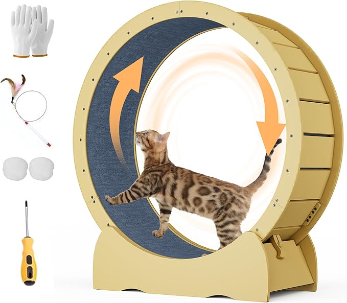 41" Cat Exercise Wheel, Cat Exercise Wheel for Indoor Cats, with Soft Carpeted Running Surface, Safety Lock & Quiet Design - Ideal Animal Running Wheel for Exercise, Walking, Training