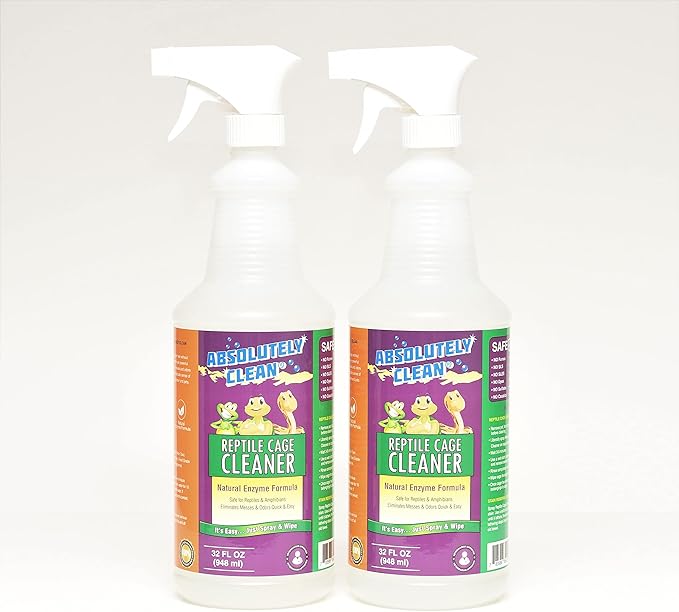 Absolutely Clean Amazing Reptile & Amphibian Terrarium Cleaner and Deodorizer - Just Spray/Wipe - Safely & Easily Removes Reptile & Amphibian Messes - USA Made (32oz Spray Bottle - Save 25%)
