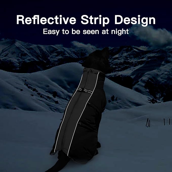Dog Coat - Warm Zip Up Snowsuit Reflective Water-Resistant Jacket for Large Dogs, Black