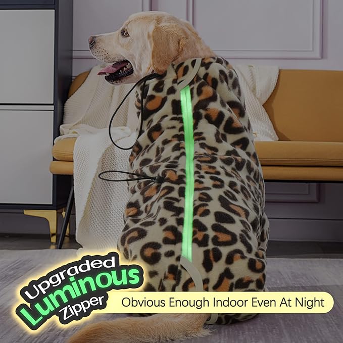 ROZKITCH Dog Winter Coat Soft Fleece Pullover Pajamas, Pet Windproof Warm Cold Weather Jacket Vest with Luminous Zipper, Jumpsuit Apparel Outfit Clothes for Small Medium Large Dog Brown S