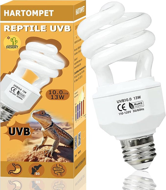 UVB 10.0 Reptile Light 13W, Compact Fluorescent Desert Lamp, High-Output Coil UVB Bulbs for Terrarium Tanks, Suitable for Bearded Dragons, Geckos and Other Desert-Dwelling Reptile