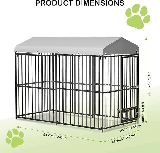 8x4x6 FT Outdoor Dog Kennel, Heavy-Duty Outdoor Enclosures with Lock, UV-Resistant Waterproof Roof Cover & Swivel Stainless Steel Feeding Bowl,for Medium & Large Dogs,Easy Assembly