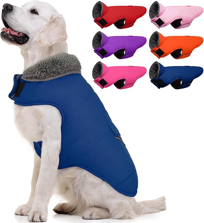 MIGOHI Warm Dog Winter Coat - Winter Dog Jacket, Reflective Windproof Fleece Vest with Leash Hole and Furry Collar