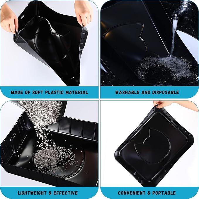 Bokon 25 Pcs Disposable Litter Boxes for Cats Plastic Cat Litter Tray Large Kitten Pan for Kitty Rabbit Guinea Pig Hamster Pets Supplies Travel Home Toilet, 15.7 x 11.8 x 3 Inches(Black)