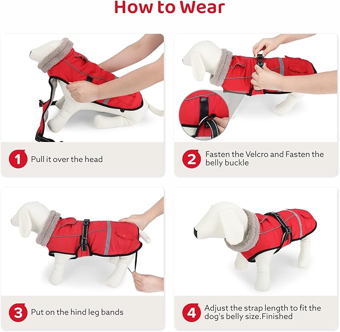 Dog Coat, Dog Winter Coat Jacket Waterproof for Medium Dogs, Pet Vest Warm Fleece Cozy for Cold Weather, with Harness Built in Reflective, Dogs Snowsuit Windproof, Adjustable Buckle