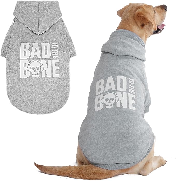 BINGPET Bad to The Bone Dog Sweater with Hood and Leash Hole,Warm Fleece Dog Hoodie & Winter Coat for Small to Large Dogs,Cold Weather Pet Clothes(X-Large)