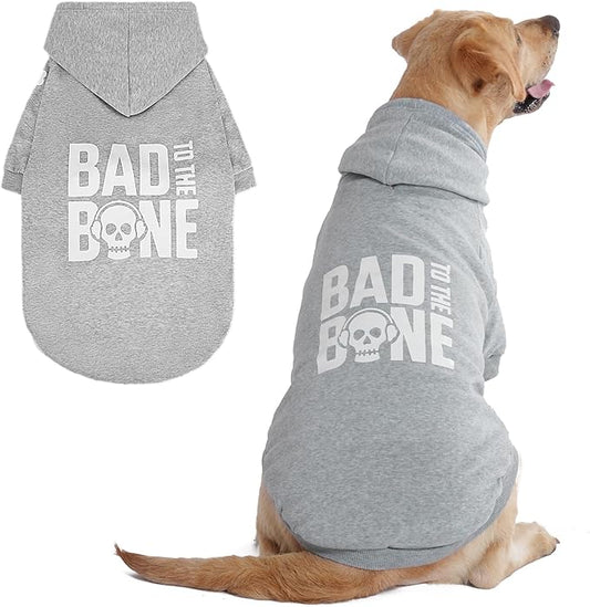BINGPET Bad to The Bone Dog Sweater with Hood and Leash Hole,Warm Fleece Dog Hoodie & Winter Coat for Small to Large Dogs,Cold Weather Pet Clothes(Large)