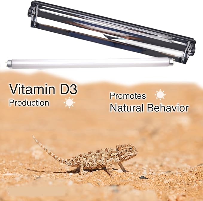 T8 UVB Reptile Light Kit, 15W UVB Light Fixture and 10.0 UVB Lamp Bulb Kit, for Desert-Dwelling Reptiles, Bearded Dragon UVB Light 18 inches