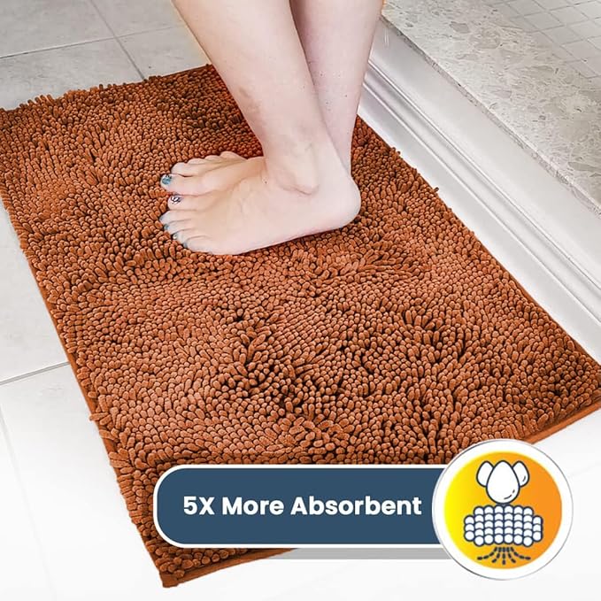 Muddy Mat® AS-SEEN-ON-TV Highly Absorbent Microfiber Dog Door Mat and Pet Rug, Non Slip Thick Washable Area and Bath Mat Soft Chenille for Kitchen Bathroom Bedroom and Indoor - Orange Large 35"X24"