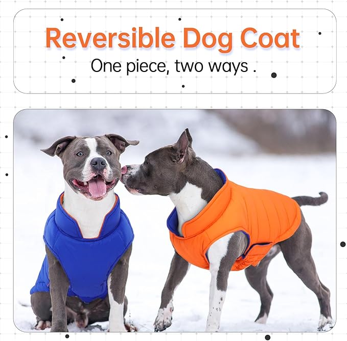 Lelepet Reversible Dog Puffer Jacket Warm Dog Coat Ultra Lightweight Windproof Vest for Small Medium Large Dogs Winter Coats with Hook & Loop, Non-Shedding, Easy on/Off, Chihuahua, Orange, XS