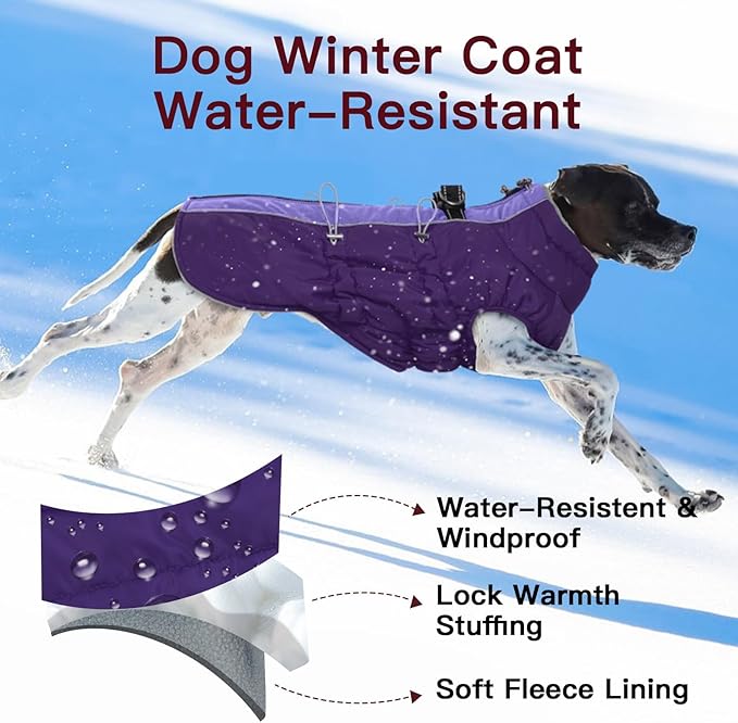 Dog Coat Winter Warm Dog Jackets for Large Dogs Reflective Snowsuit with Harness Fleece Dogs Snow Jacket Waterproof Pet Clothes for Cold Weather