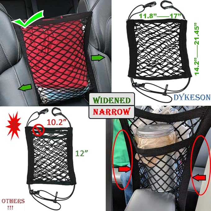 DYKESON Pet Barrier Dog Car Net Barrier with Auto Safety Mesh Organizer Baby Stretchable Storage Bag Universal for Cars, SUVs -Easy Install,Safer to Drive with Pets and Children, 2 Layer