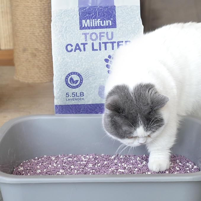 Tofu Cat Litter, Dust-Free Kitty Litter, Fast Drying, Ultra Absorbent Clumping Cat Litter Pellets, Lavender Odor Control, Less Scattering, Dust-Free Mixed.