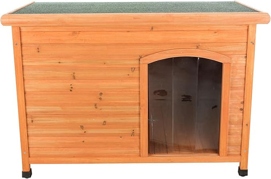 TRIXIE Natura Classic Insulated Weatherproof Dog House with Plastic Door Flap, Hinged Roof, Adjustable Legs, Largeoor Flap, Flat Hinged Roof, Adjustable Legs, Brown, Large