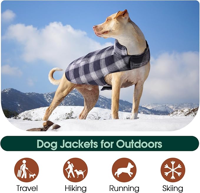 Kuoser Reversible Winter Coat, British Style Jacket for Small Dogs, Warm Windproof Puppy Cold Weather Clothes Vest, Blue XS