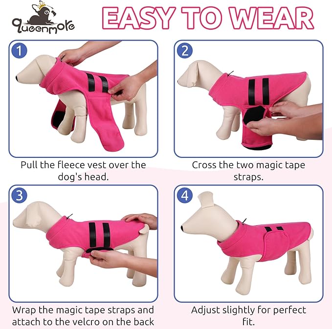 Queenmore XL Dog Sweater, Soft Fleece Vest Pullover Dog Jacket with Leash Hole, Warm Winter Dog Clothes Cold Weather Doggy Dachshund Sweaters for Large Dogs Cats Boy or Girl (Pink, XL)