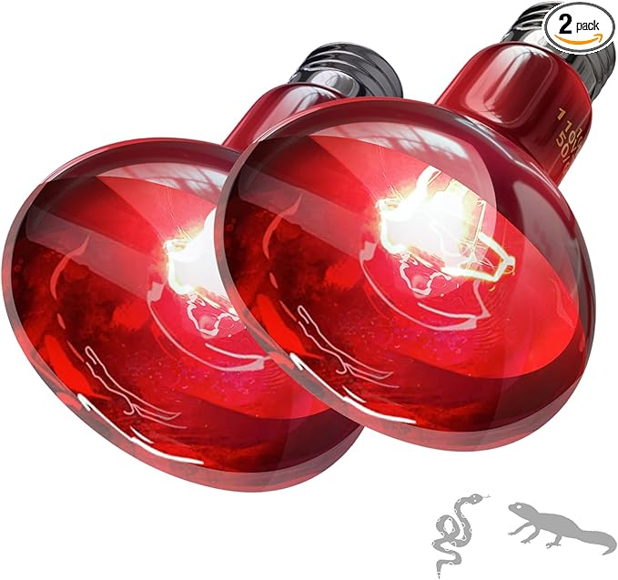 Reptile Heat Lamp, 100W Heat Lamp for Lizard & Reptile Night Heat Bulb - 2-Pack Infrared Light Bulb with Voltage Protection (110-130V, No UVB, E26/E27 Base)