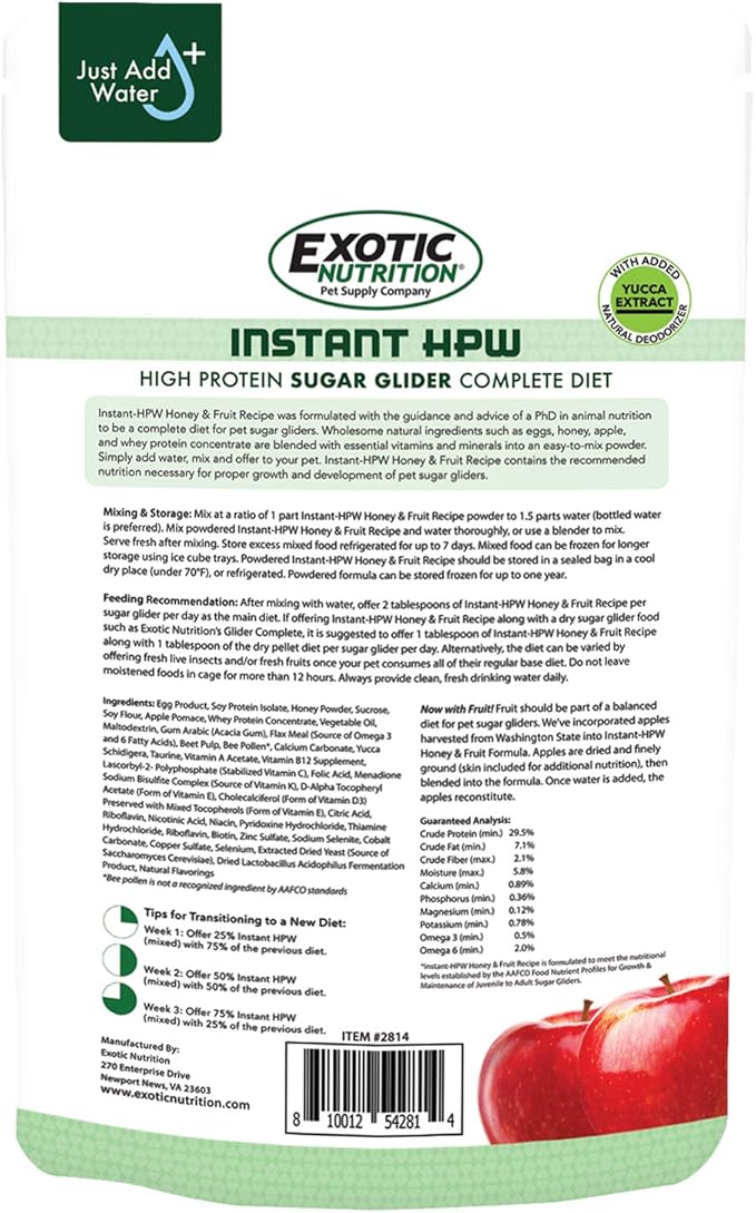 Honey & Fruit Instant-HPW (8 oz.) - All Natural Vitamin Enriched Sugar Glider Food - Healthy & Nutritious - High Protein Wombaroo - Staple Diet
